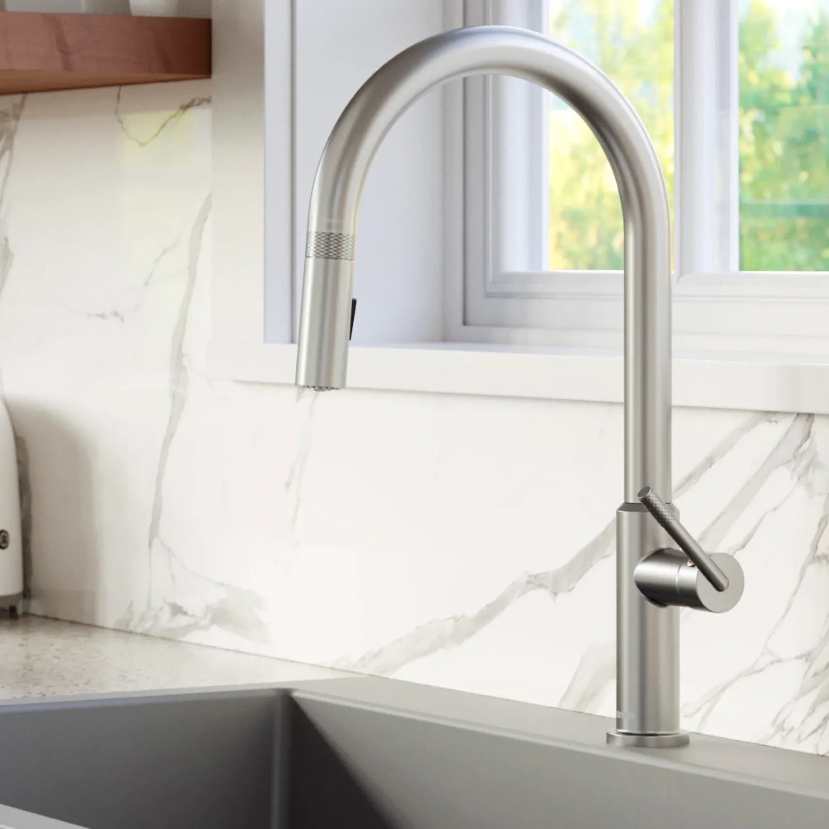 Karran Lagrange 1.8 GPM Single Lever Handle Lead-free Brass ADA Kitchen Faucet, Pull-Down Kitchen, Stainless Steel, KKF350SS