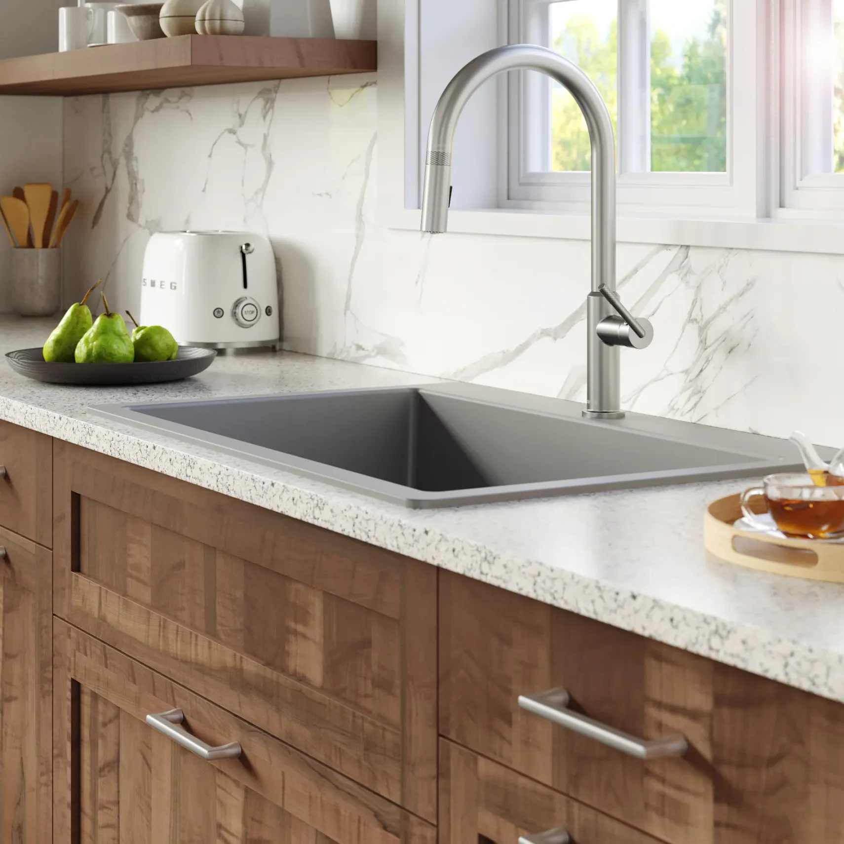 Karran Lagrange 1.8 GPM Single Lever Handle Lead-free Brass ADA Kitchen Faucet, Pull-Down Kitchen, Stainless Steel, KKF350SS