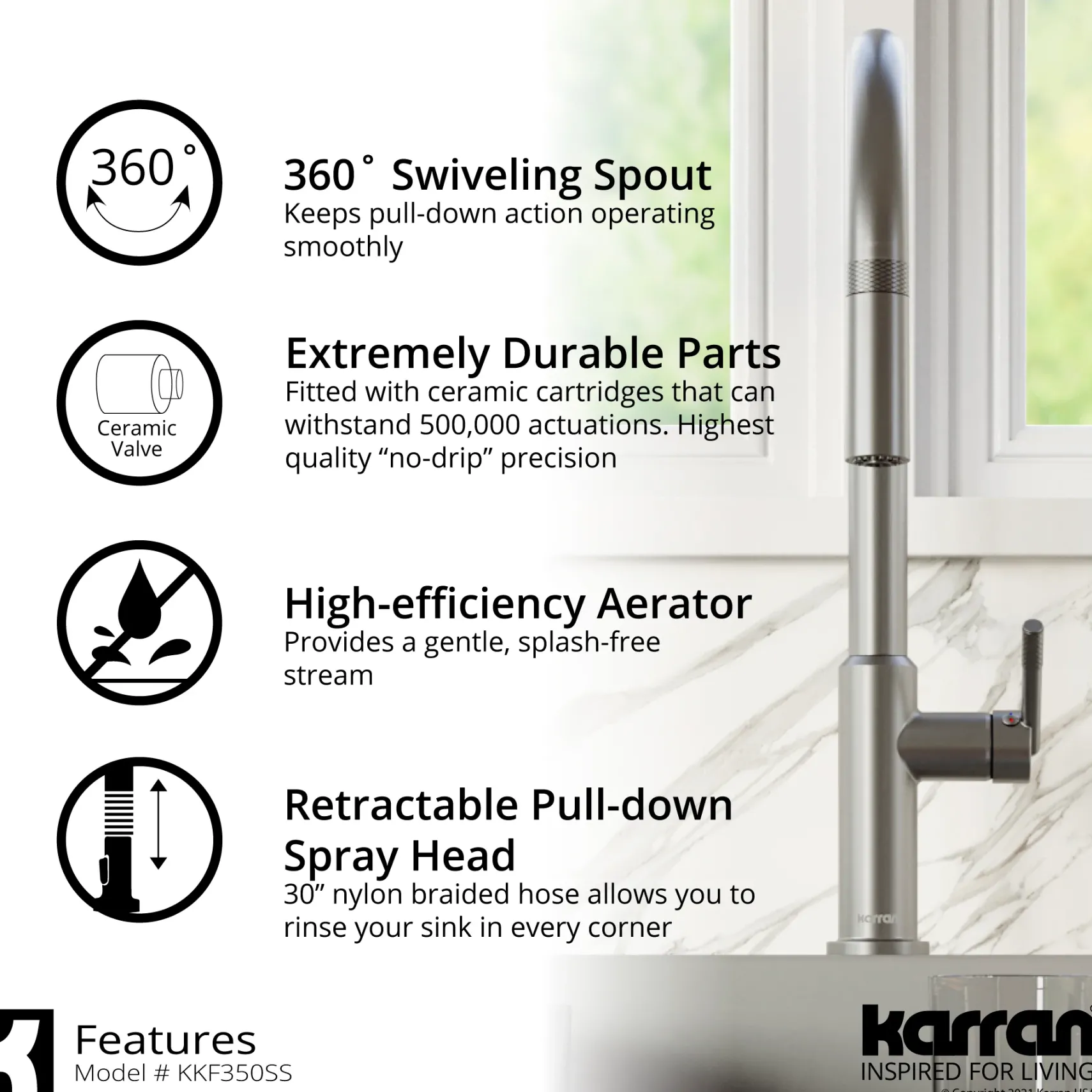 Karran Lagrange 1.8 GPM Single Lever Handle Lead-free Brass ADA Kitchen Faucet, Pull-Down Kitchen, Stainless Steel, KKF350SS
