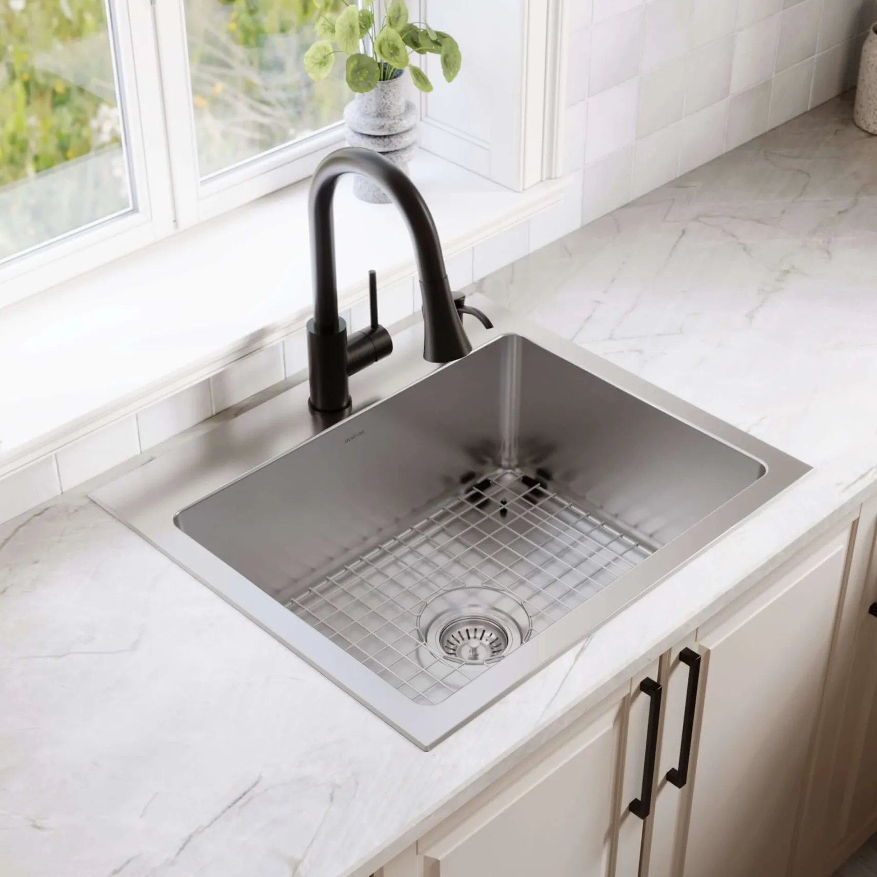 Karran Lansen 25" Drop In Stainless Steel Kitchen Sink, 18 Gauge, TMSB2511-PK1