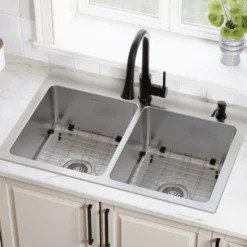 Karran Lansen 33" Drop In Stainless Steel Kitchen Sink, 50/50 Double Bowl, TMDB3311-PK1