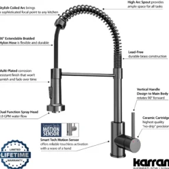 Karran Loxton 1.8 GPM Single Lever Handle Lead-free Brass ADA Touchless Kitchen Faucet, Pull-Down, Gunmetal Grey, KKF228GG