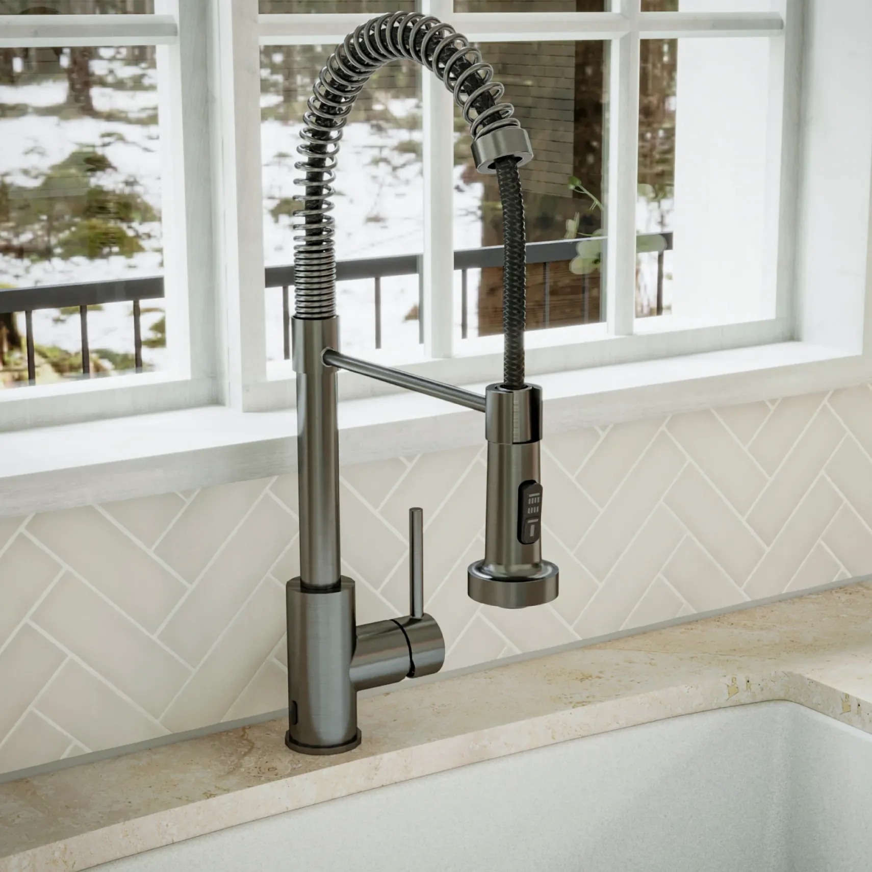 Karran Loxton 1.8 GPM Single Lever Handle Lead-free Brass ADA Touchless Kitchen Faucet, Pull-Down, Gunmetal Grey, KKF228GG