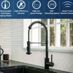 Karran Loxton 1.8 GPM Single Lever Handle Lead-free Brass ADA Touchless Kitchen Faucet, Pull-Down, Matte Black, KKF228MB