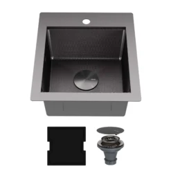Karran Matrix 17" Drop In/Topmount Stainless Steel Workstation Kitchen Sink with Accessories, Gunmetal Grey, 16 Gauge, HST1719SBGG