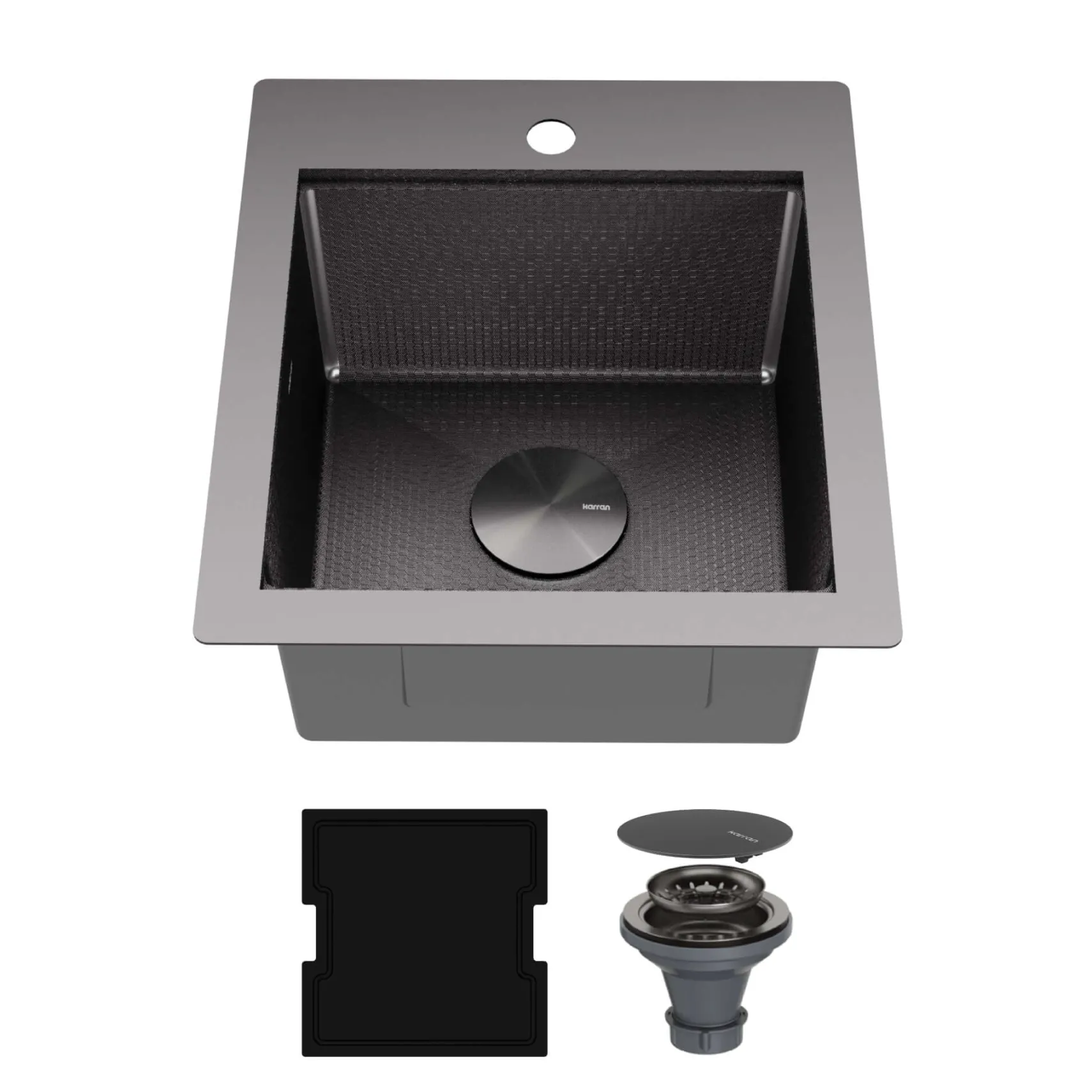 Karran Matrix 17" Drop In/Topmount Stainless Steel Workstation Kitchen Sink with Accessories, Gunmetal Grey, 16 Gauge, HST1719SBGG