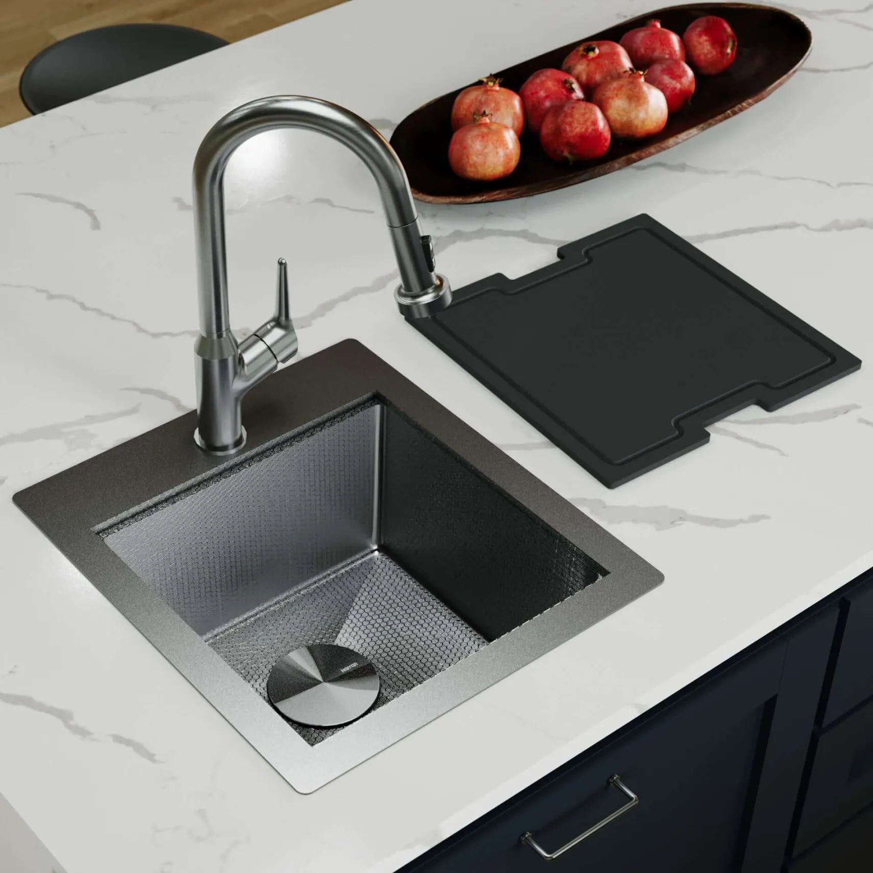 Karran Matrix 17" Drop In/Topmount Stainless Steel Workstation Kitchen Sink with Accessories, Gunmetal Grey, 16 Gauge, HST1719SBGG
