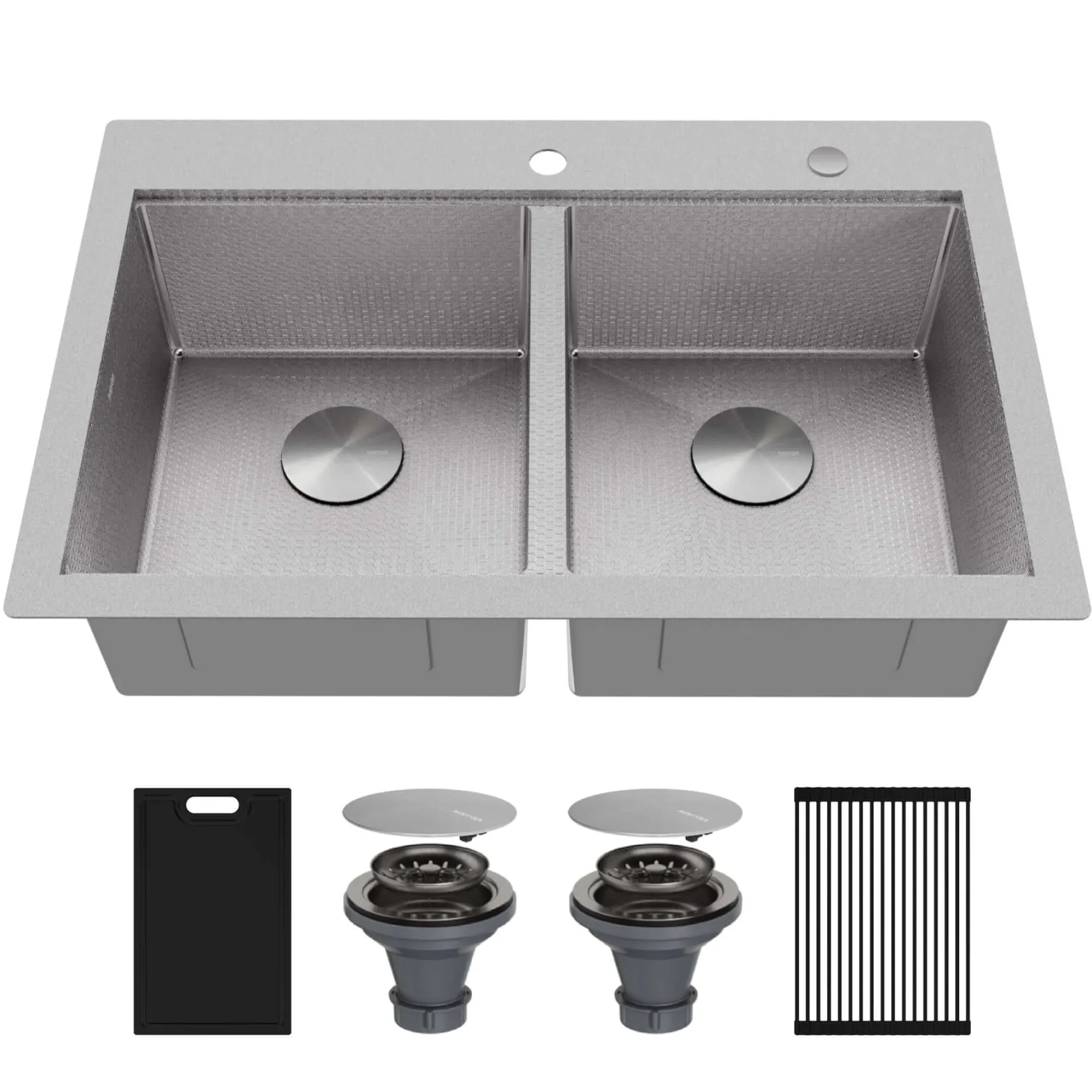 Karran Matrix 33" Drop In/Topmount Stainless Steel Workstation Kitchen Sink with Accessories, 50/50 Double Bowl, 16 Gauge, HST3322DBSS