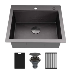 Karran Matrix 25" Drop In/Topmount Stainless Steel Workstation Kitchen Sink with Accessories, Gunmetal Grey, 16 Gauge, HST2522SBGG