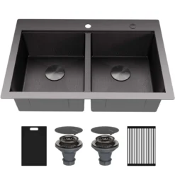 Karran Matrix 33" Drop In/Topmount Stainless Steel Workstation Kitchen Sink with Accessories, 50/50 Double Bowl, Gunmetal Grey, 16 Gauge, HST3322DBGG