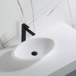 Karran Quattro 23" x 13.25" Oval Vessel Acrylic Solid Surface ADA Bathroom Sink, White, QM160WH
