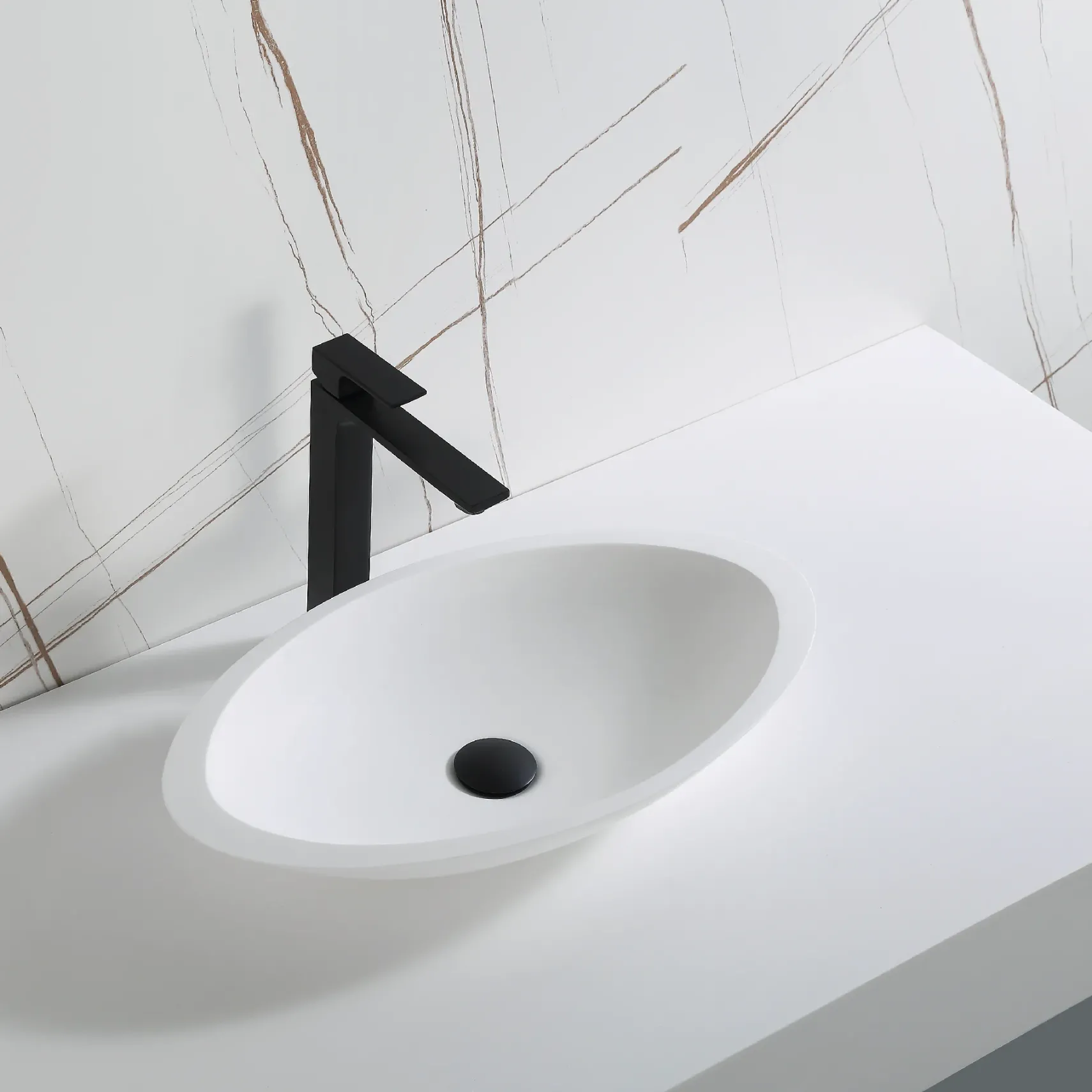 Karran Quattro 23" x 13.25" Oval Vessel Acrylic Solid Surface ADA Bathroom Sink, White, QM160WH