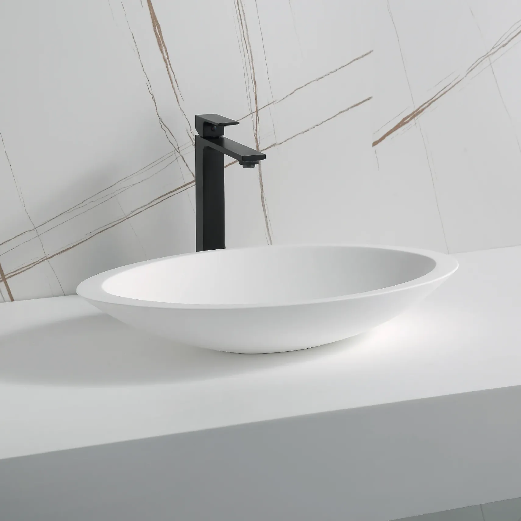 Karran Quattro 23" x 13.25" Oval Vessel Acrylic Solid Surface ADA Bathroom Sink, White, QM160WH
