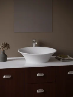 Karran Quattro 20.625" x 17" Oval Vessel Acrylic Solid Surface ADA Bathroom Sink with Stainless Steel Faucet and Accessories, White, QM164WH412SS
