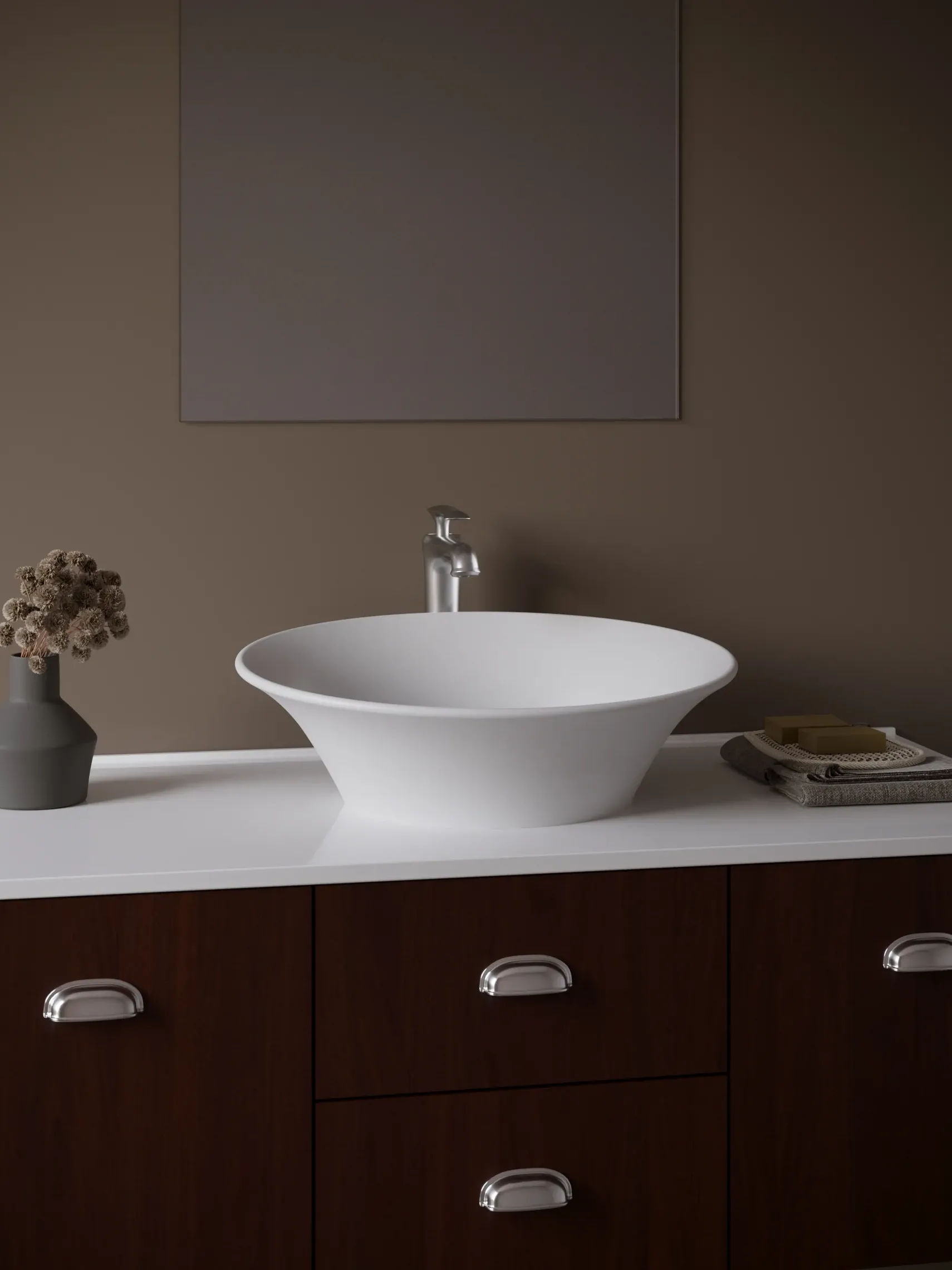 Karran Quattro 20.625" x 17" Oval Vessel Acrylic Solid Surface ADA Bathroom Sink with Stainless Steel Faucet and Accessories, White, QM164WH412SS