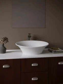 Karran Quattro 20.625" x 17" Oval Vessel Acrylic Solid Surface ADA Bathroom Sink with Matte Black Faucet and Accessories, White, QM164WH412MB