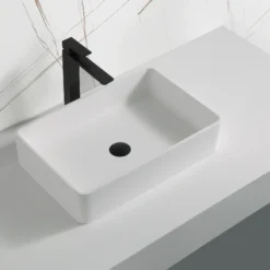 Karran Quattro 21.25" x 13.75" Rectangular Vessel Acrylic Solid Surface ADA Bathroom Sink, White, QM176WH