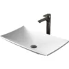 Karran Quattro 25.25" x 15.5" Rectangular Vessel Acrylic Solid Surface ADA Bathroom Sink with Matte Black Faucet and Accessories, White, QM170WH422MB