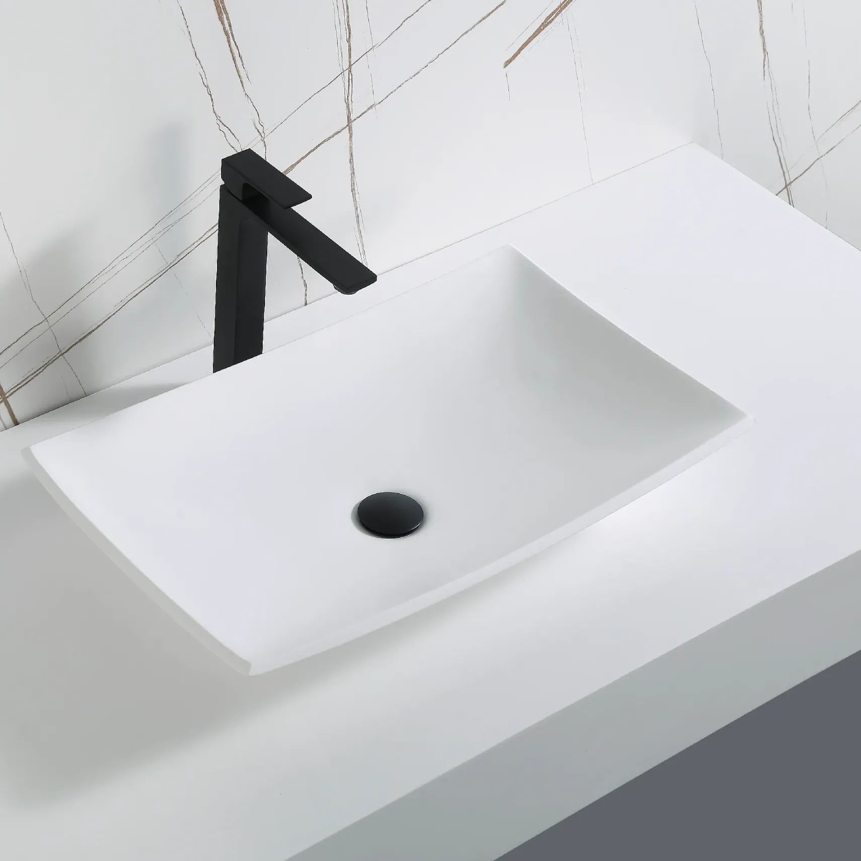 Karran Quattro 25.25" x 15.5" Rectangular Vessel Acrylic Solid Surface ADA Bathroom Sink, White, QM170WH