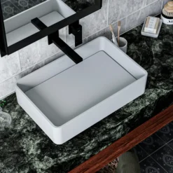 Karran Quattro 13.75" x 21.25" Rectangular Vessel Acrylic Solid Surface ADA Bathroom Sink, White, QM177WH