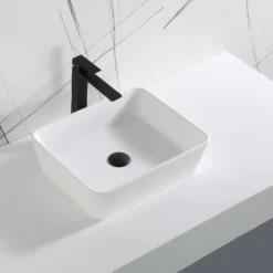 Karran Quattro 18" x 14.5" Rectangular Vessel Acrylic Solid Surface ADA Bathroom Sink, White, QM172WH