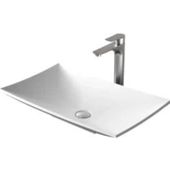 Karran Quattro 25.25" x 15.5" Rectangular Vessel Acrylic Solid Surface ADA Bathroom Sink with Stainless Steel Faucet and Accessories, White, QM170WH422SS