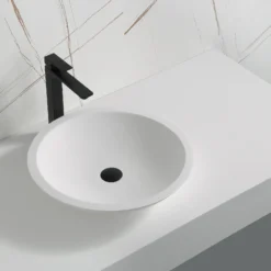 Karran Quattro 19.25" x 19.25" Round Vessel Acrylic Solid Surface ADA Bathroom Sink, White, QM162WH