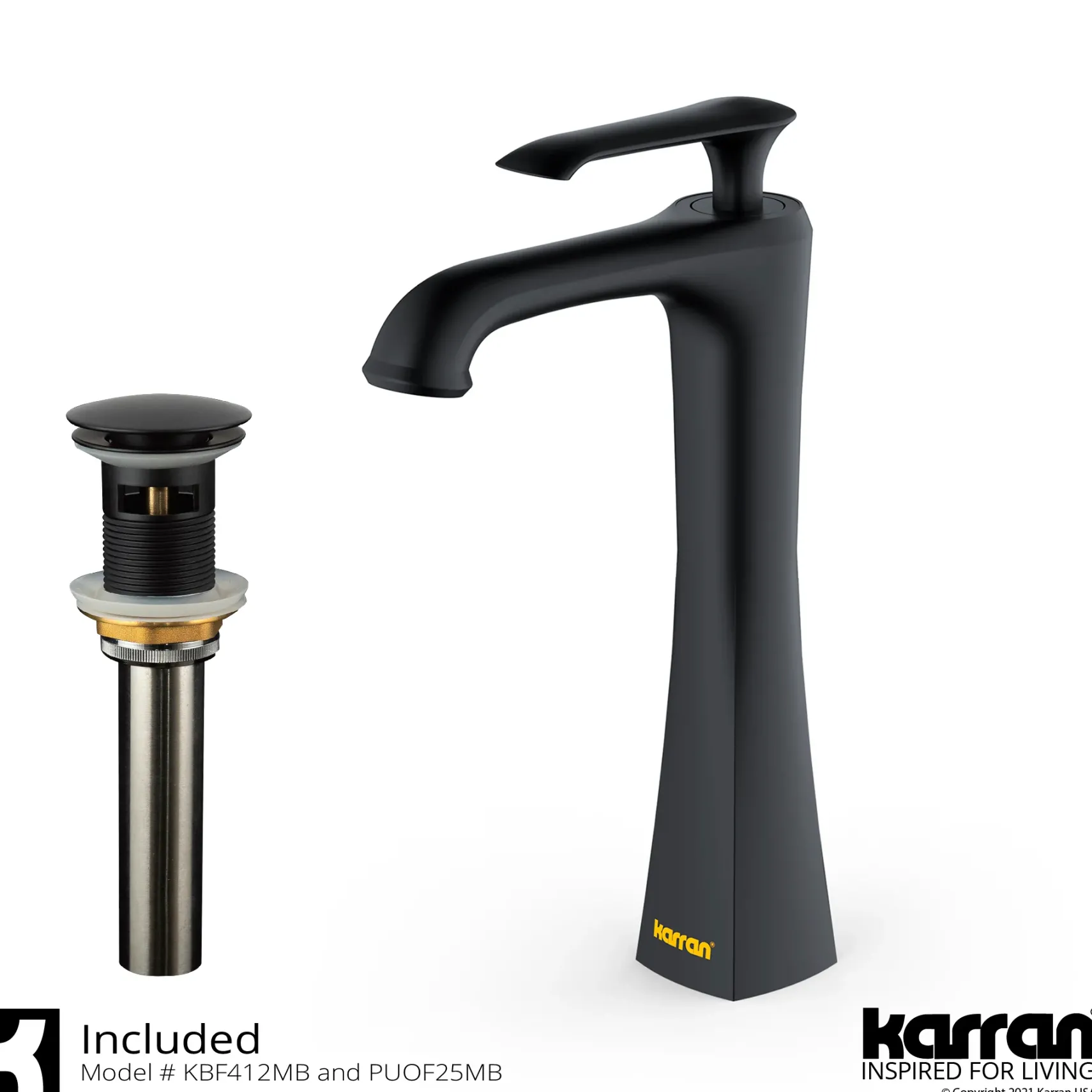 Karran Quattro 19.25" x 19.25" Round Vessel Acrylic Solid Surface ADA Bathroom Sink with Matte Black Faucet and Accessories, White, QM162WH412MB