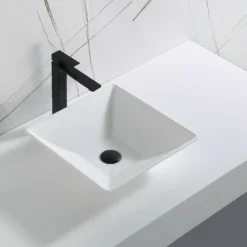 Karran Quattro 16" x 16" Square Vessel Acrylic Solid Surface ADA Bathroom Sink, White, QM178WH