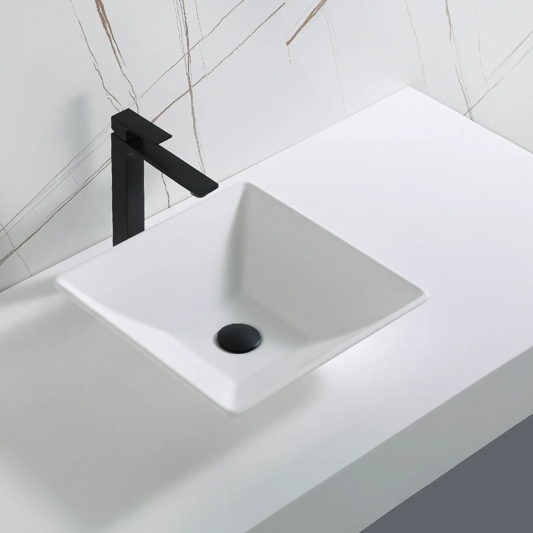 Karran Quattro 16" x 16" Square Vessel Acrylic Solid Surface ADA Bathroom Sink, White, QM178WH