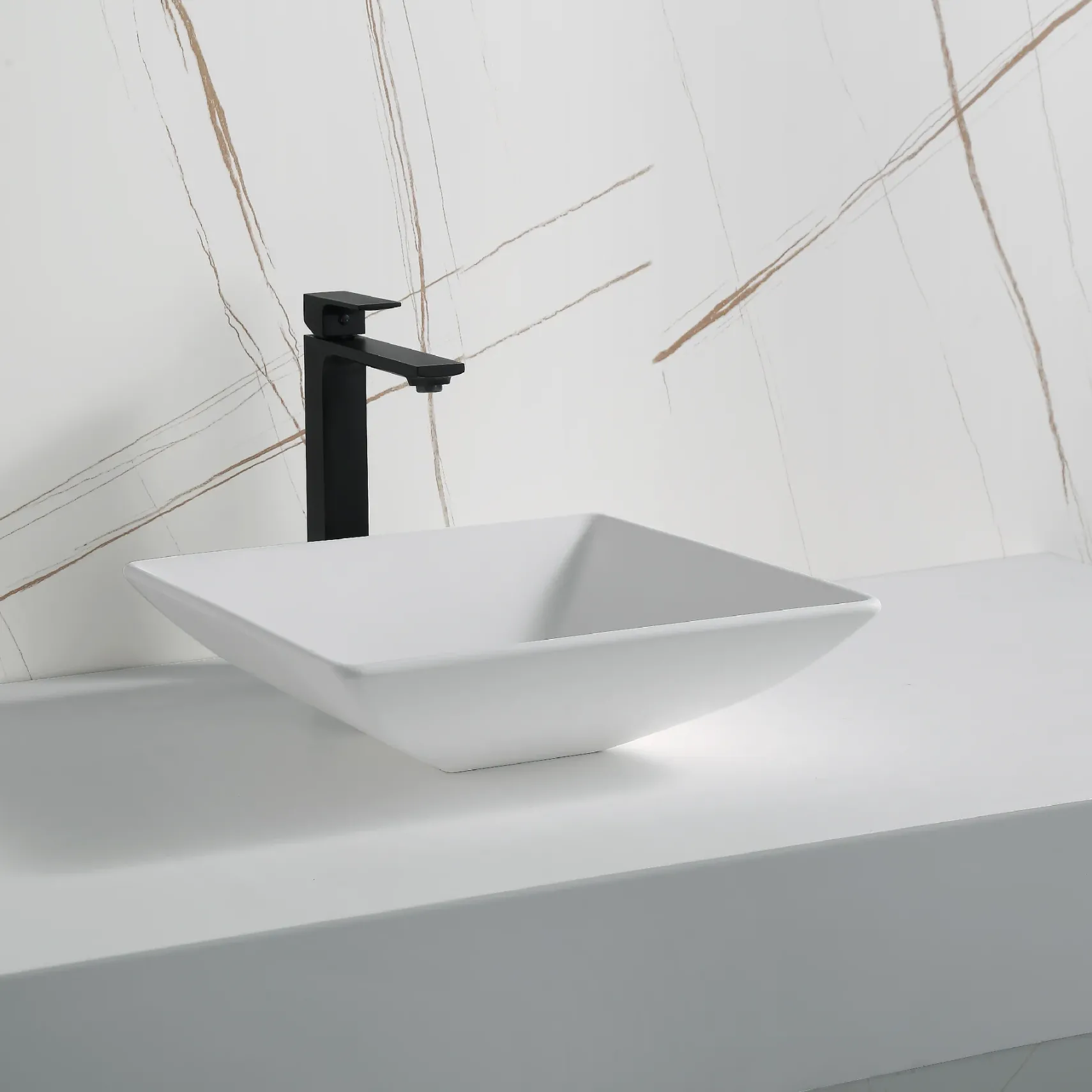 Karran Quattro 16" x 16" Square Vessel Acrylic Solid Surface ADA Bathroom Sink, White, QM178WH