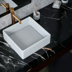 Karran Quattro 14.5" x 14.5" Square Vessel Acrylic Solid Surface ADA Bathroom Sink, White, QM175WH