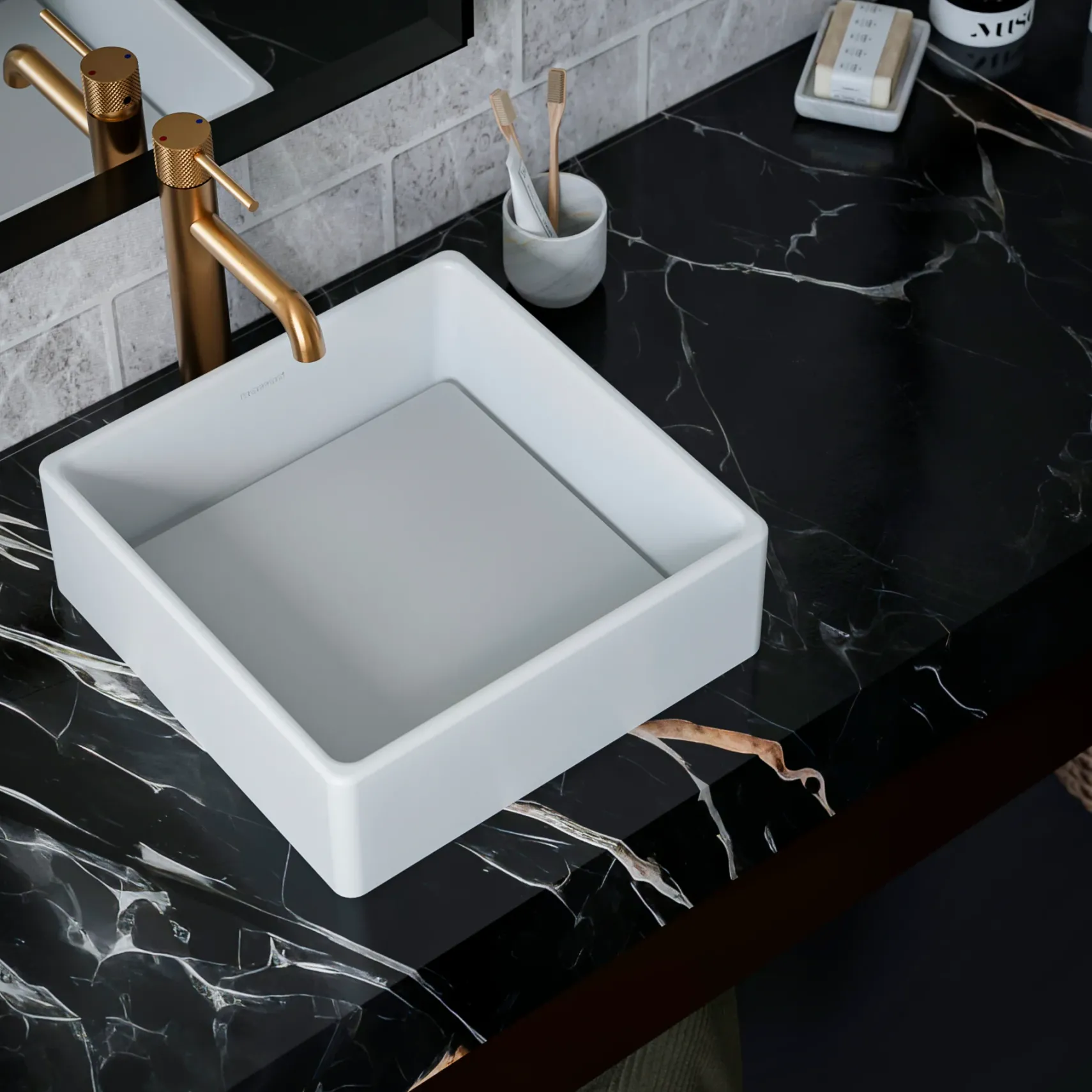 Karran Quattro 14.5" x 14.5" Square Vessel Acrylic Solid Surface ADA Bathroom Sink, White, QM175WH