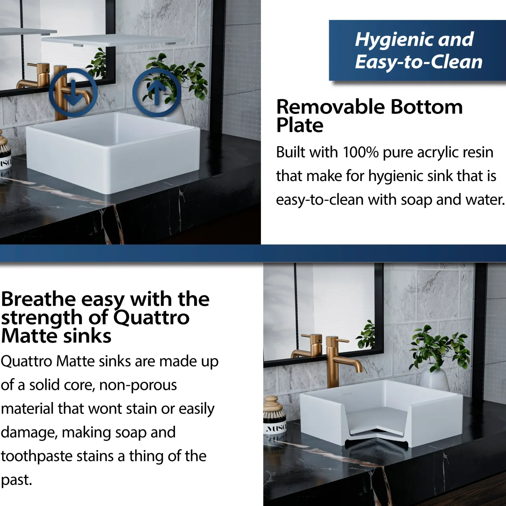 Karran Quattro 14.5" x 14.5" Square Vessel Acrylic Solid Surface ADA Bathroom Sink, White, QM175WH