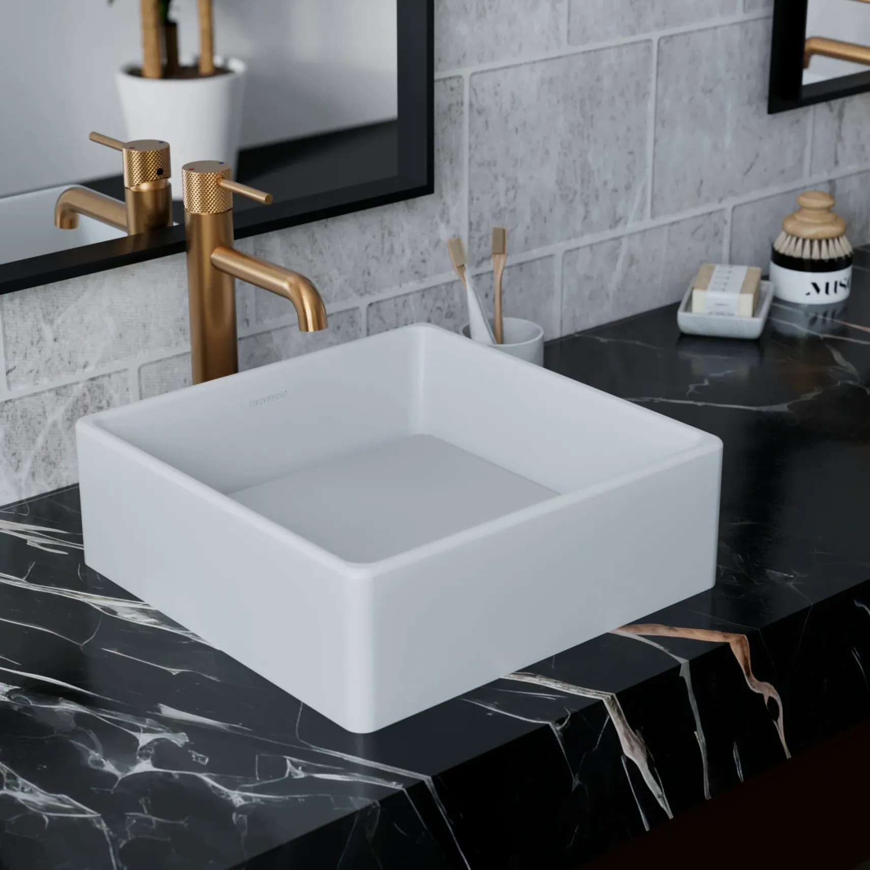 Karran Quattro 14.5" x 14.5" Square Vessel Acrylic Solid Surface ADA Bathroom Sink, White, QM175WH