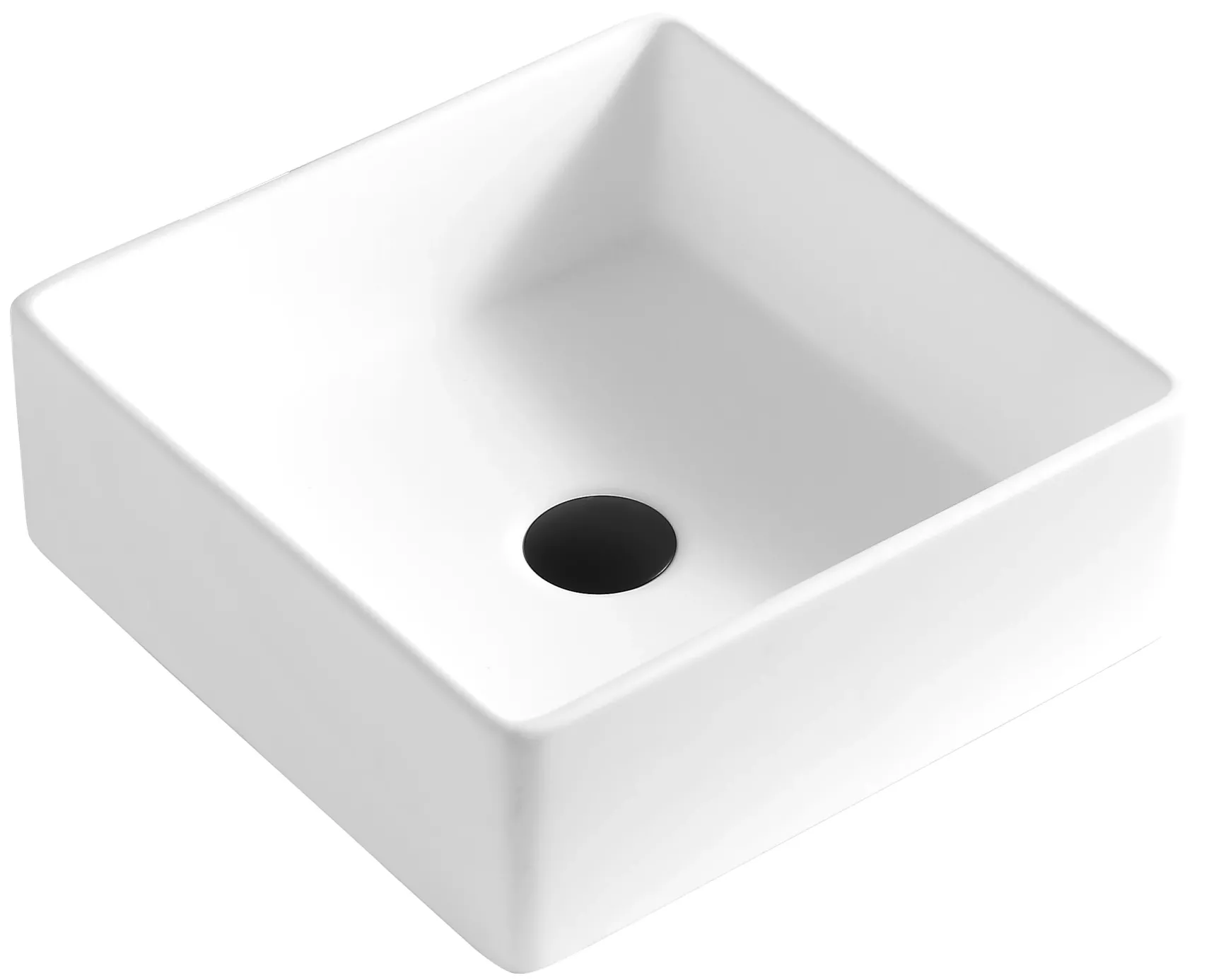 Karran Quattro 14.5" x 14.5" Square Vessel Acrylic Solid Surface ADA Bathroom Sink with Matte Black Faucet and Accessories, White, QM174WH422MB