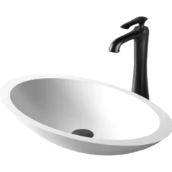 Karran Quattro Oval ADA Bathroom Vessel Sink with Matte Black Faucet and Accessories