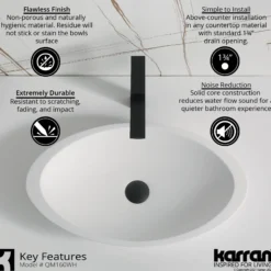Karran Quattro Oval ADA Bathroom Vessel Sink with Matte Black Faucet and Accessories