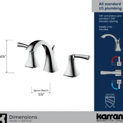 Karran Randburg 1.2 GPM Double Lever Handle Lead-free Brass ADA Bathroom Faucet, Widespread, Chrome, KBF524C