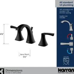 Karran Randburg 1.2 GPM Double Lever Handle Lead-free Brass ADA Bathroom Faucet, Widespread, Matte Black, KBF524MB