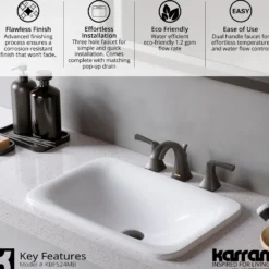 Karran Randburg 1.2 GPM Double Lever Handle Lead-free Brass ADA Bathroom Faucet, Widespread, Matte Black, KBF524MB