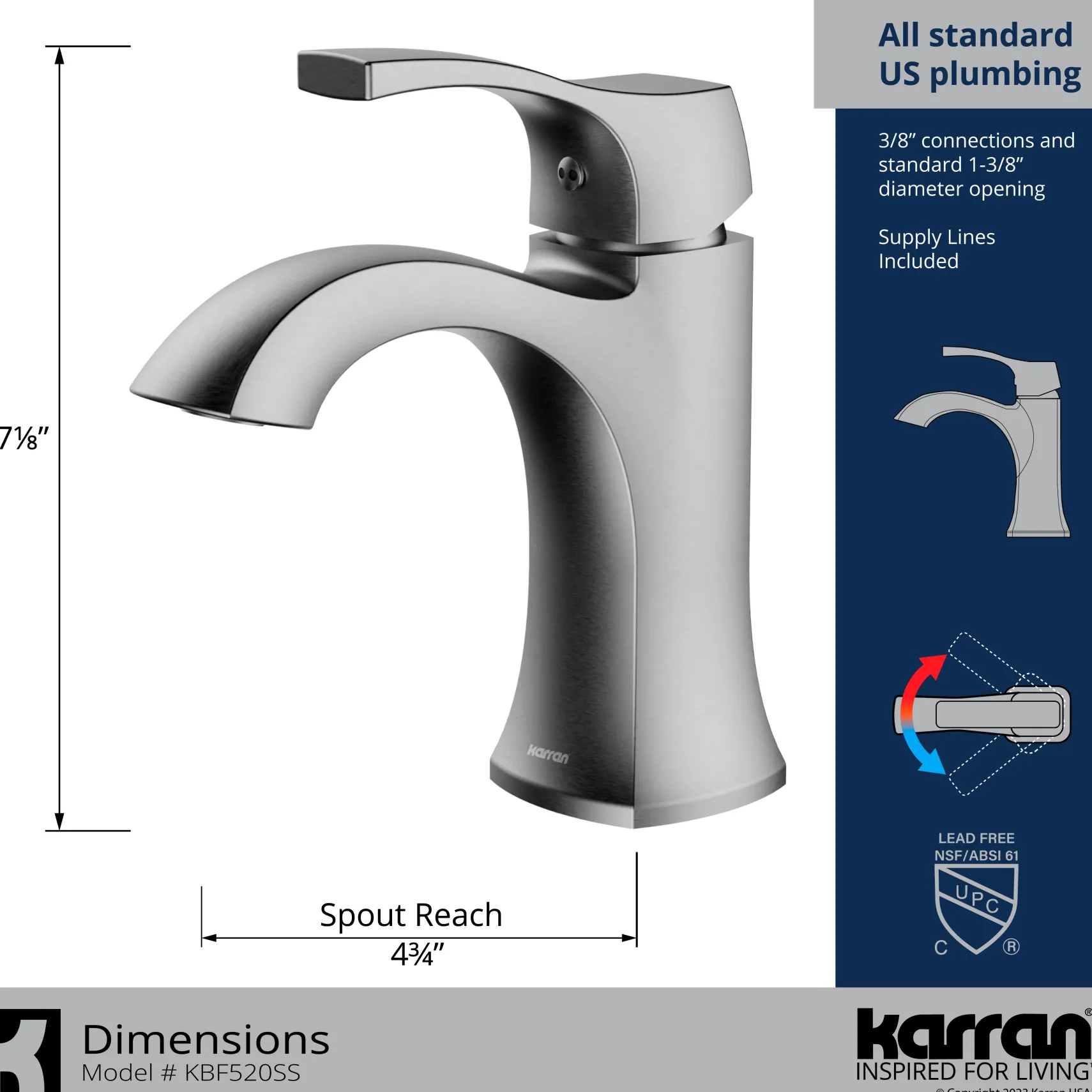 Karran Randburg 1.2 GPM Single Lever Handle Lead-free Brass ADA Bathroom Faucet, Basin, Stainless Steel, KBF520SS