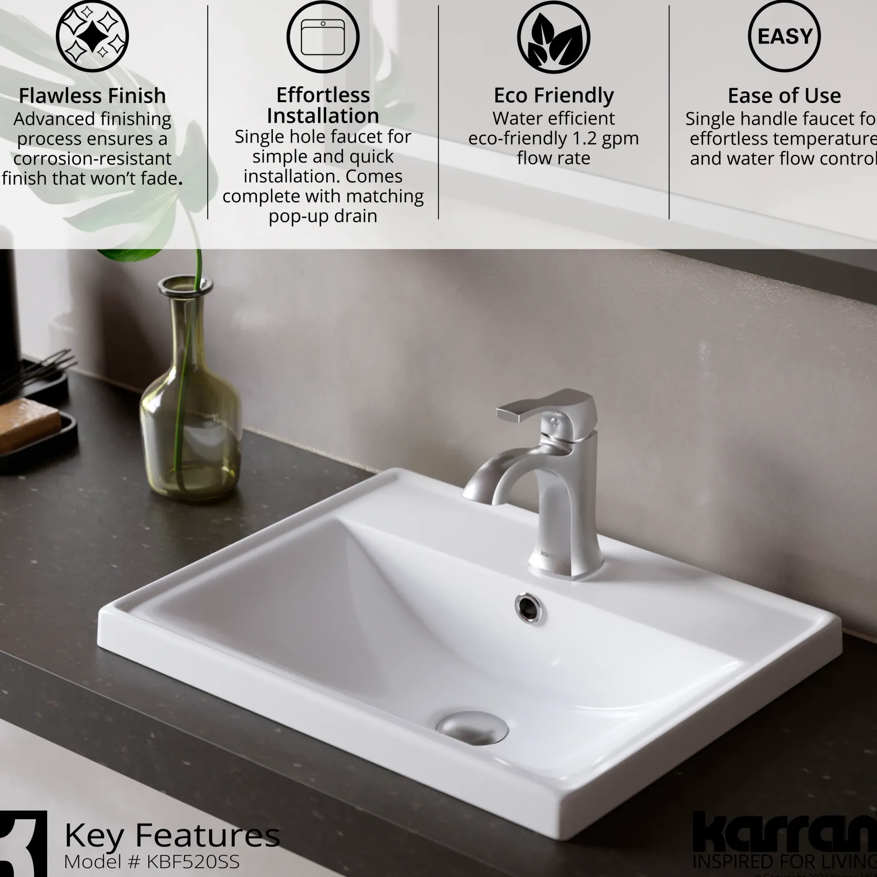 Karran Randburg 1.2 GPM Single Lever Handle Lead-free Brass ADA Bathroom Faucet, Basin, Stainless Steel, KBF520SS