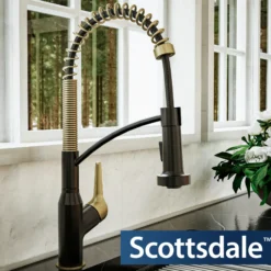Karran Scottsdale 1.8 GPM Single Lever Handle Lead-free Brass ADA Kitchen Faucet, Pull-Down, Matte Black & Brushed Gold, KKF210MBBG