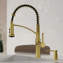Karran Scottsdale 1.8 GPM Single Lever Lead-free Brass ADA Kitchen Faucet, Pull-Down, Spot-Free Brushed Gold, KKF740SFBG