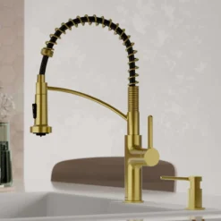 Karran Scottsdale 1.8 GPM Single Lever Lead-free Brass ADA Kitchen Faucet, Pull-Down, Spot-Free Brushed Gold, KKF740SFBG
