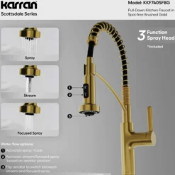 Karran Scottsdale 1.8 GPM Single Lever Lead-free Brass ADA Kitchen Faucet, Pull-Down, Spot-Free Brushed Gold, KKF740SFBG