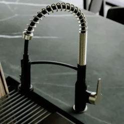 Karran Scottsdale 1.8 GPM Single Lever Handle Lead-free Brass ADA Kitchen Faucet, Pull-Down, Matte Black & Spot-Free Champagne Bronze, KKF210MBSFCB