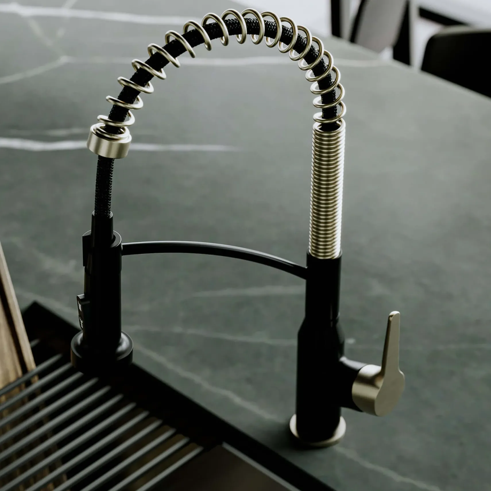 Karran Scottsdale 1.8 GPM Single Lever Handle Lead-free Brass ADA Kitchen Faucet, Pull-Down, Matte Black & Spot-Free Champagne Bronze, KKF210MBSFCB