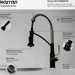 Karran Scottsdale 1.8 GPM Single Lever Handle Lead-free Brass ADA Kitchen Faucet, Pull-Down, Matte Black & Spot-Free Champagne Bronze, KKF210MBSFCB